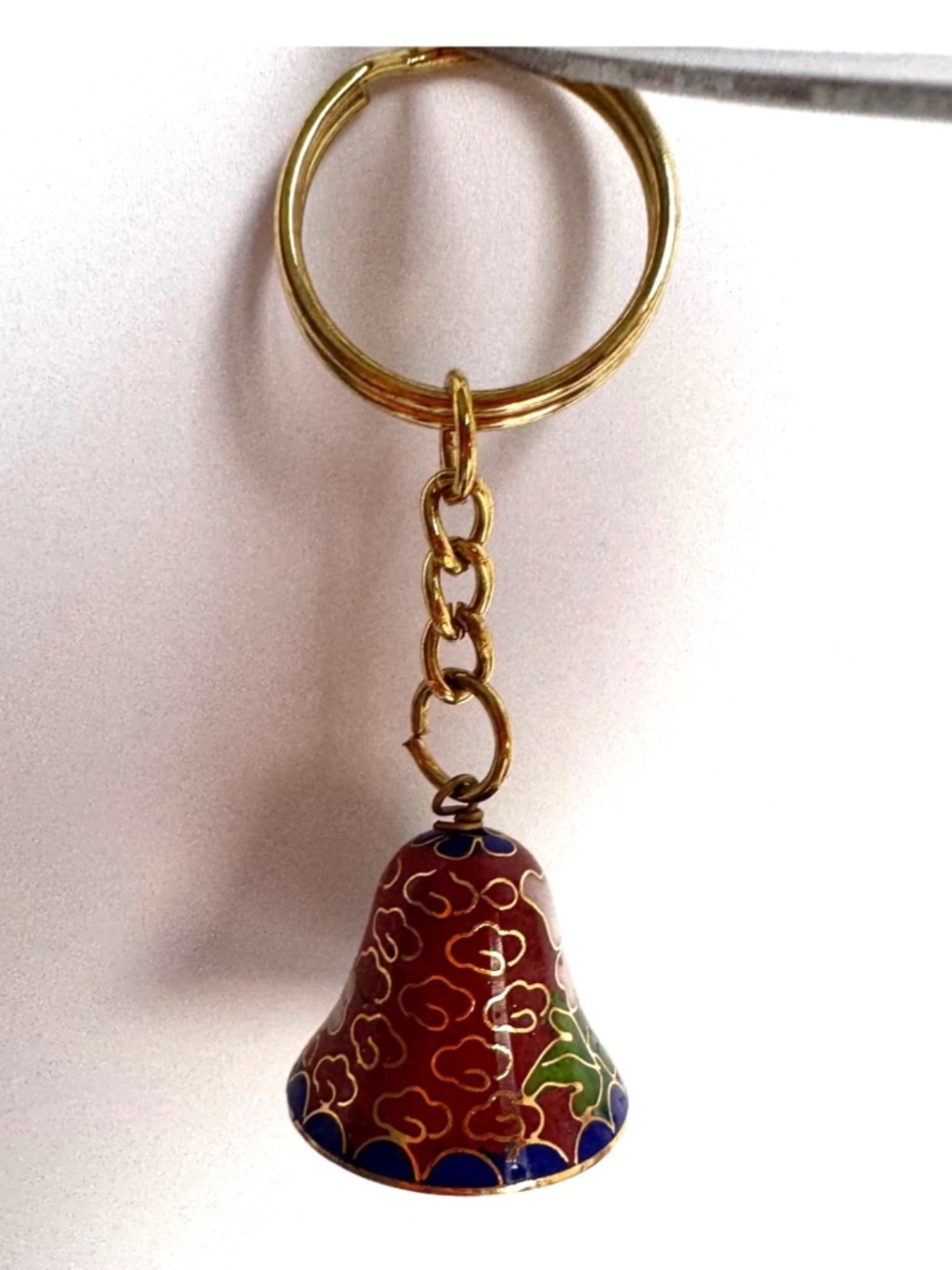 Japanese Cloisonne Bell Keychain Floral Enamel Purse Charm Bag Ornament Vintage